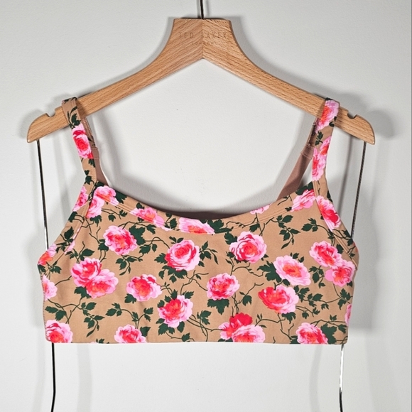 Aerie Floral Sports Bra Tan Pink Medium Support Size Small - Picture 3 of 7